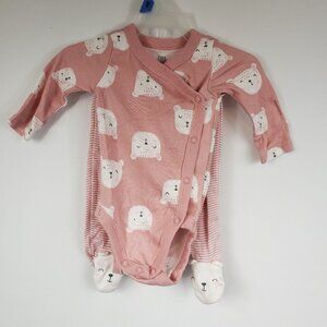 Carters 2 Pack Baby Girls Just One You Long Slv Button Up Onesie Bear Print 3M